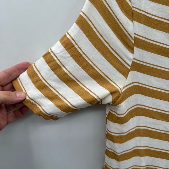 ROOLEE Striped white-mustard button Cottagecore  midi length dress. SMALL - Picture 4 of 10
